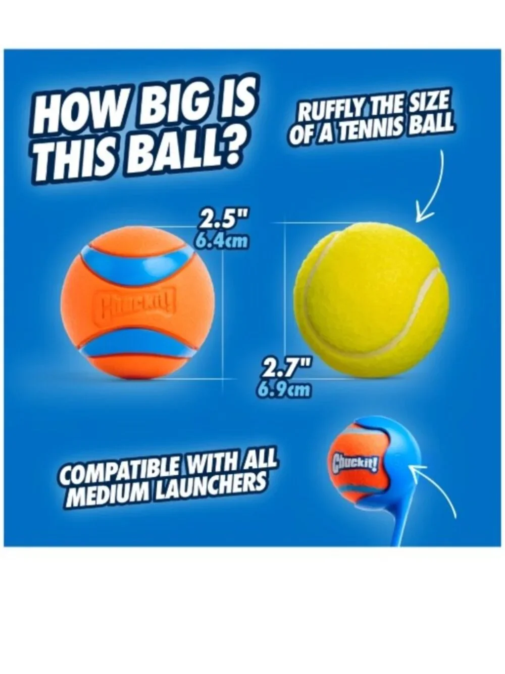 𝗖𝗵𝘂𝗰𝗸𝗶𝘁! 𝗨𝗟𝗧𝗥𝗔 𝗕𝗔𝗟𝗟 Dog Toy Orange/Blue (Size Medium) (2 balls)